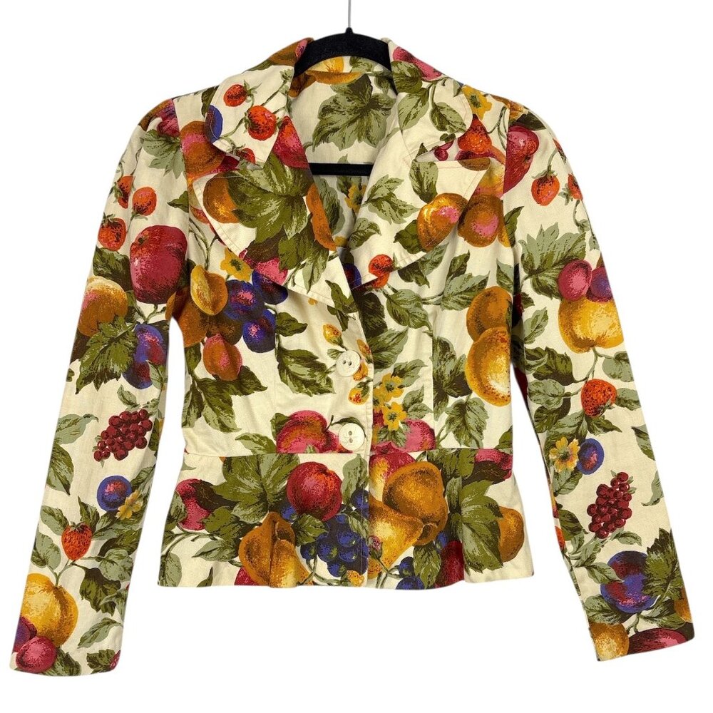VTG SirJé of California Fruit Print Blazer Women’s Small Artsy Whimsical Retro - Picture 1 of 16